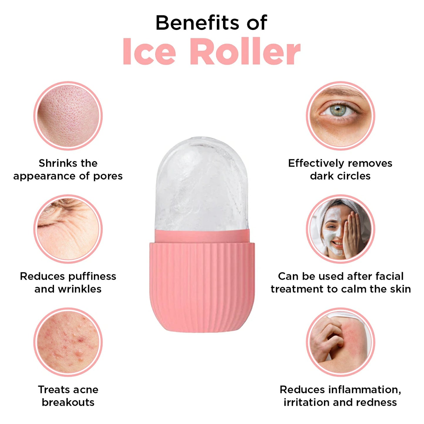 Reusable Ice Roller for Face & Skin Care – Reduces Puffiness and Pores
