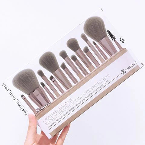 BH Cosmetics Lavish 15-Pc Makeup Brush Set + Bag – Blend, Sculpt & Define Like a Pro