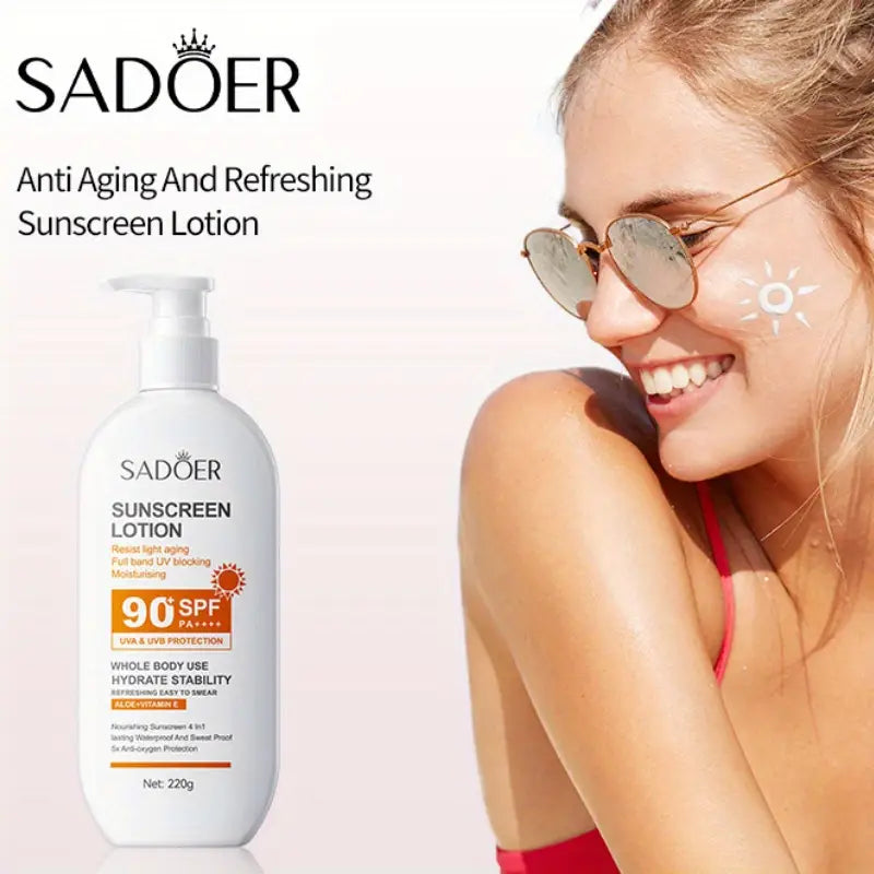 SADOER Sunscreen Lotion SPF 90+ PA++++ – Advanced UVA & UVB Protection for All Skin Types