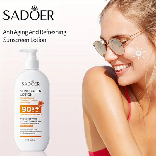 SADOER Sunscreen Lotion SPF 90+ PA++++ – Advanced UVA & UVB Protection for All Skin Types