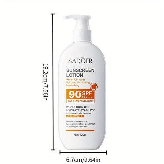 SADOER Sunscreen Lotion SPF 90+ PA++++ – Advanced UVA & UVB Protection for All Skin Types