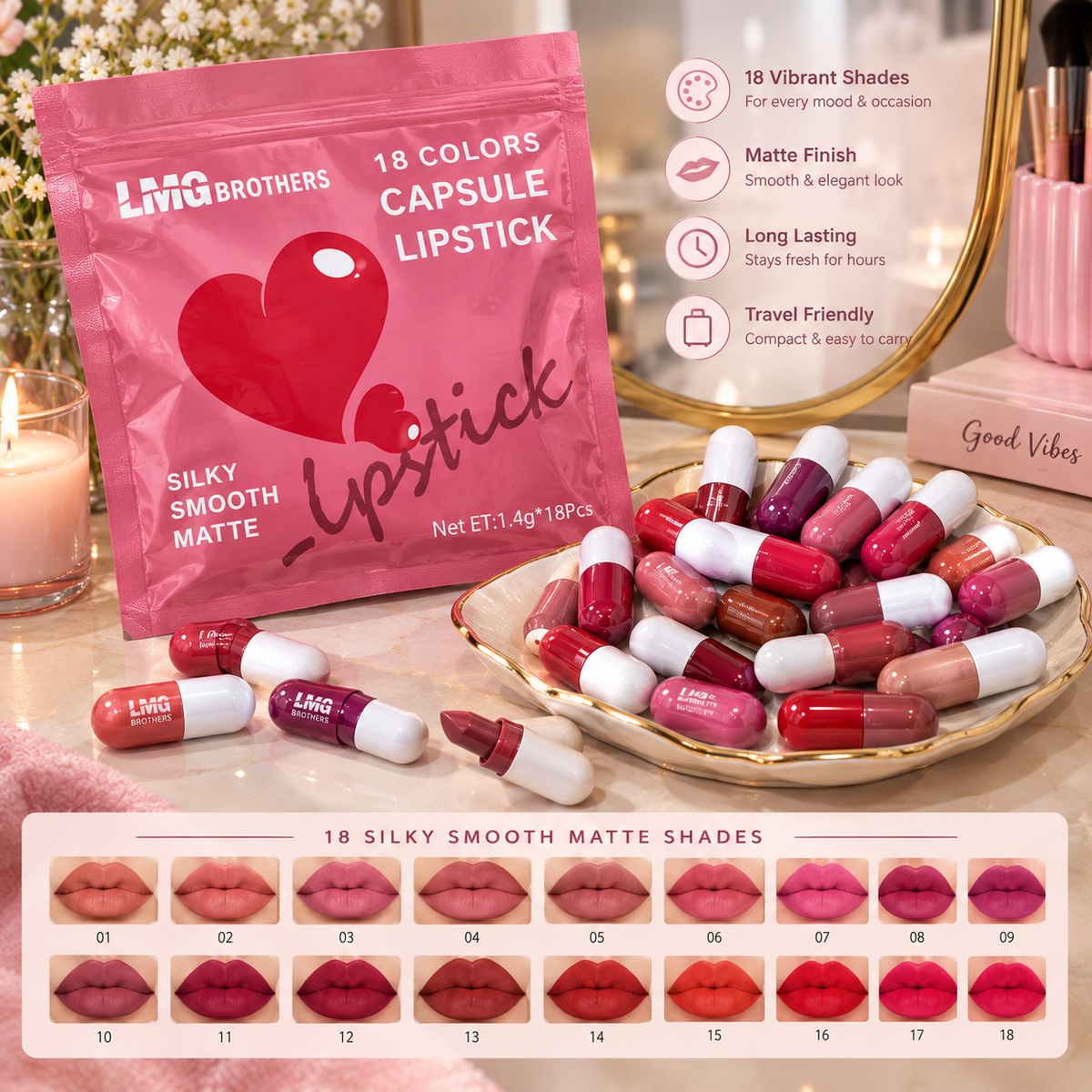 Capsule 18 Pcs Lipstick Set – Long-Lasting Matte Lipstick Collection