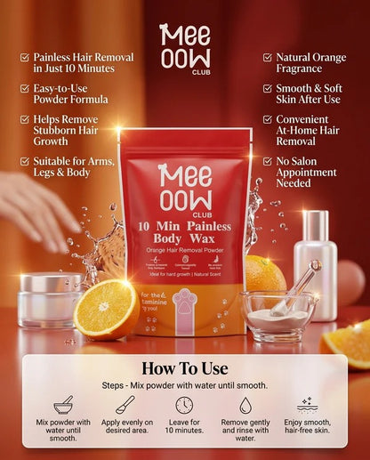 MEE-OOW Orange Body Wax Powder – Salon-Like Results at Home - 100g