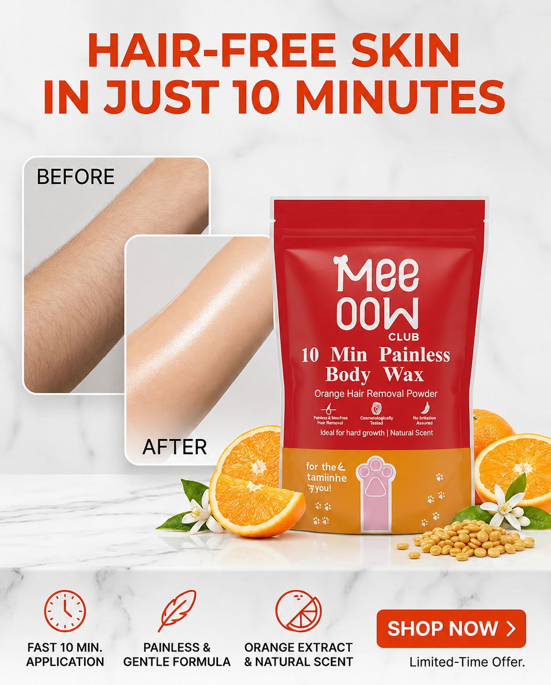 MEE-OOW Orange Body Wax Powder – Salon-Like Results at Home - 100g