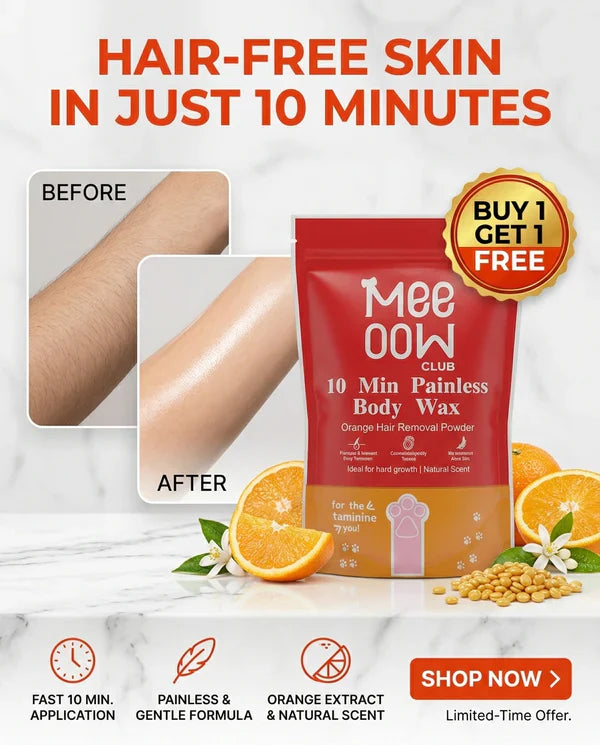 MEE-OOW Orange Body Wax Powder – Salon Like Results at Home - 100g ( Buy 1 Get 1 Free )