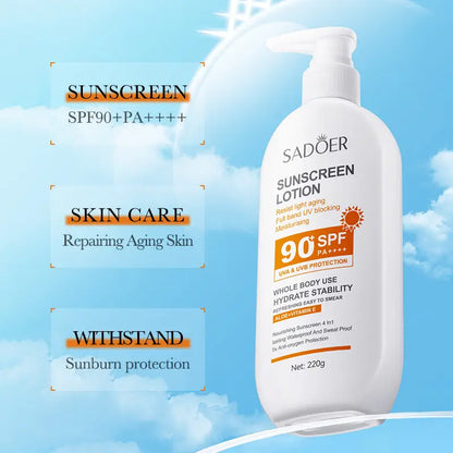SADOER Sunscreen Lotion SPF 90+ PA++++ – Advanced UVA & UVB Protection for All Skin Types